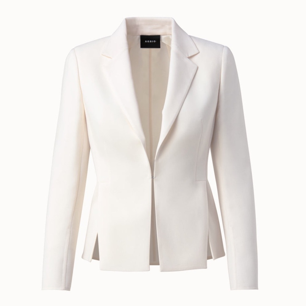 Akris Ocelia Cream Wool Blazer Jacket Slit Detail US 10 NWT Quiet Luxury ⚪️